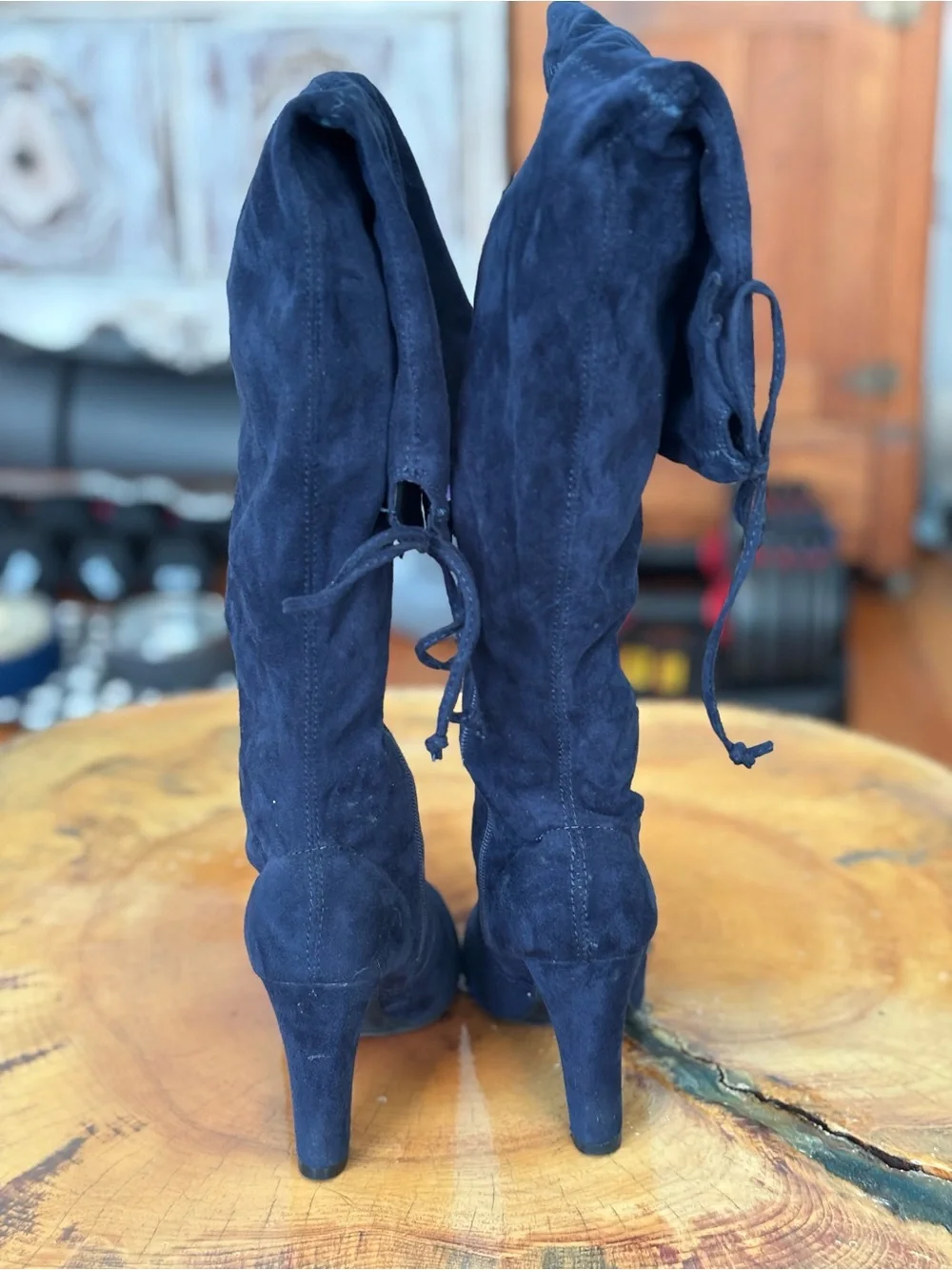 Unisa navy blue over the knee faux suede boots, size 6 thigh high